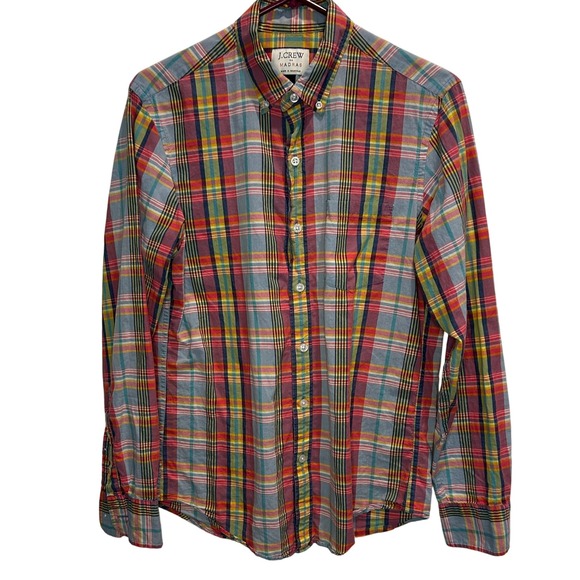 J. Crew Indian Madras Plaid Button Down‎ Shirt Men's Colorful Casual Top Small - Picture 2 of 4
